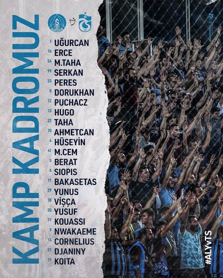 İşte Trabzonspor'un Alanyaspor maçı kadrosu: