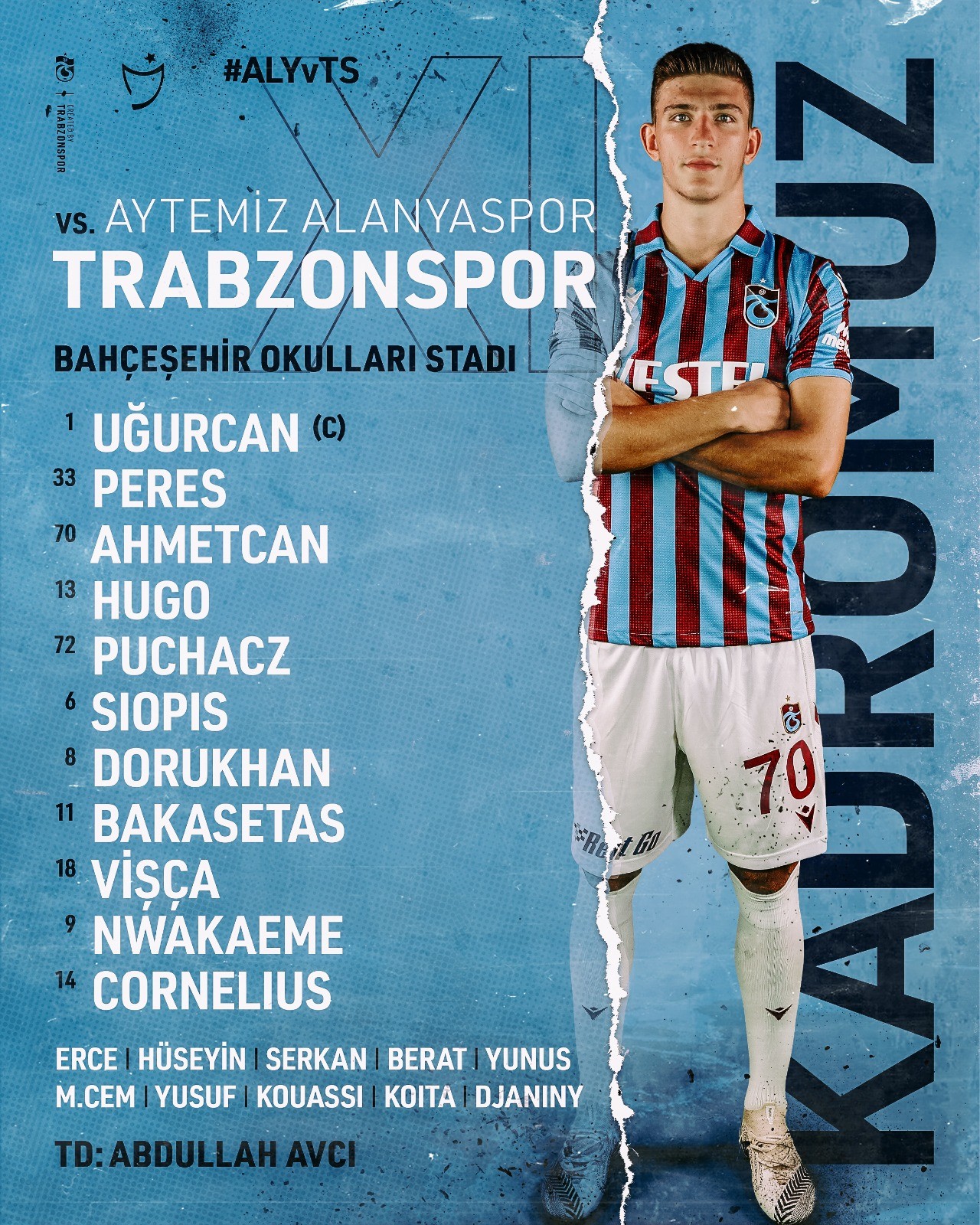 Süper Lig in 26. haftasında Lider Trabzonspor - Alanyaspor karşısına bu ilk 11 ile çıkıyor