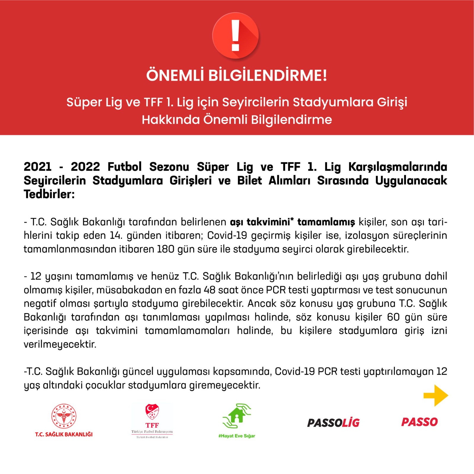 TFF stadyumlara girecek taraftarlara uyması gereken kuralları açıkladı