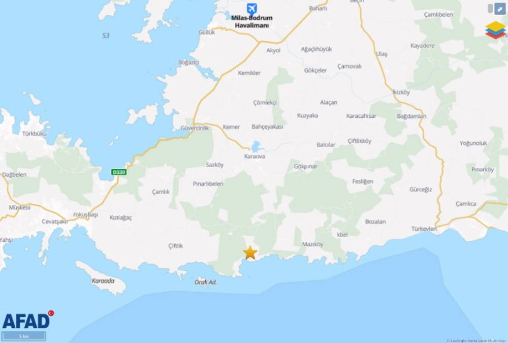 Bodrum'da 4,1 büyüklüğünde deprem 