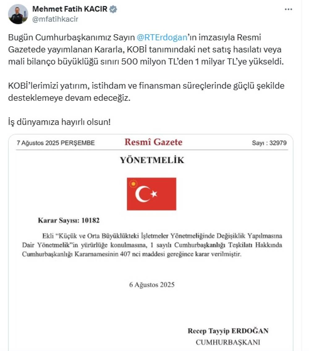 KOBİ tanımında değişiklik 