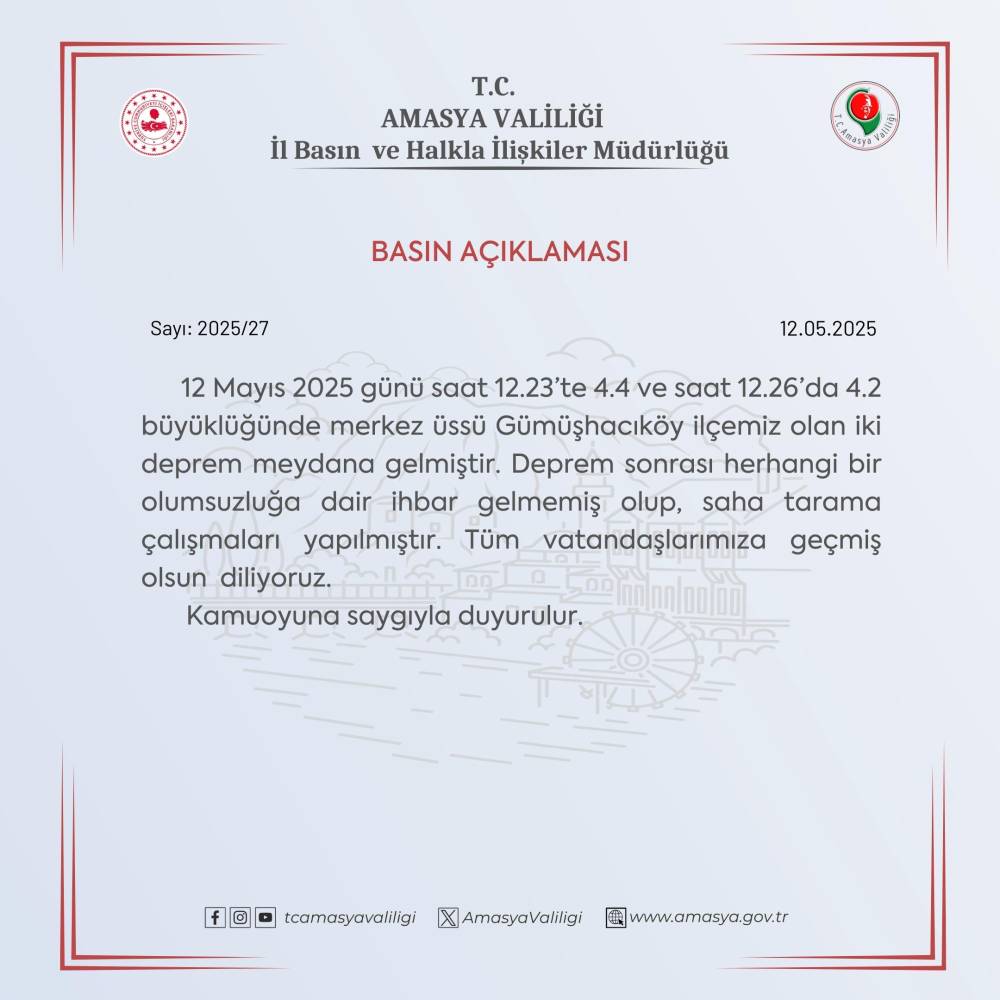 Amasya’da 3 dakika arayla 4.4 ve 4.2 büyüklüğünde 2 deprem (2)