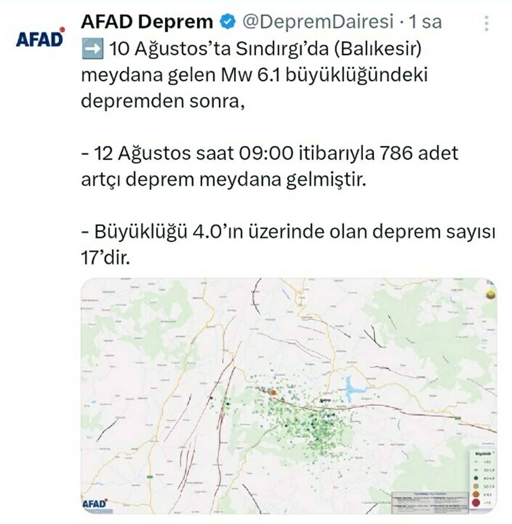 Balıkesir'de 17’si 4’ün üzerinde 786 artçı deprem oldu