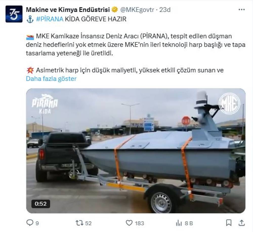 MKE: PİRANA KİDA göreve hazır