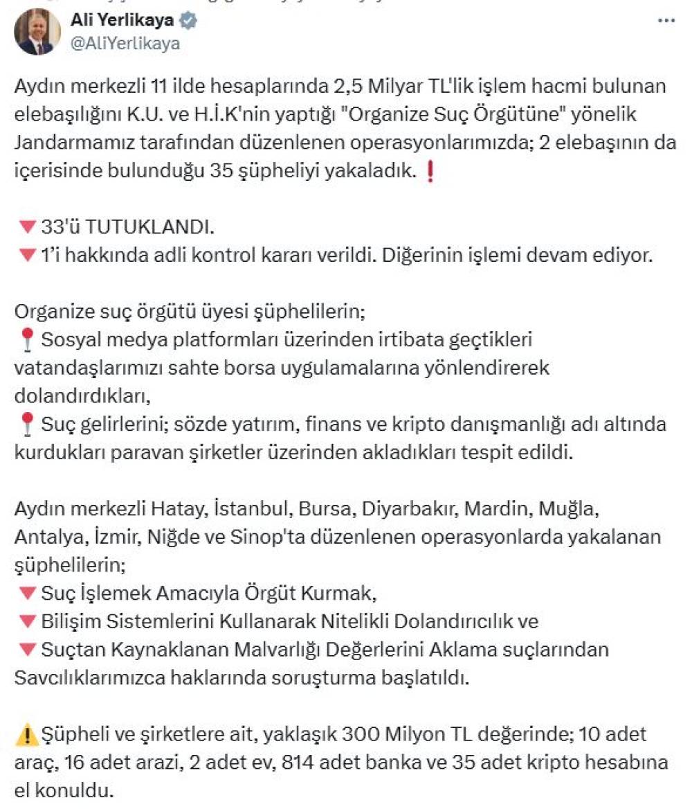 Aydın merkezli 11 ilde organize suç örgütüne operasyon: 33 tutuklama