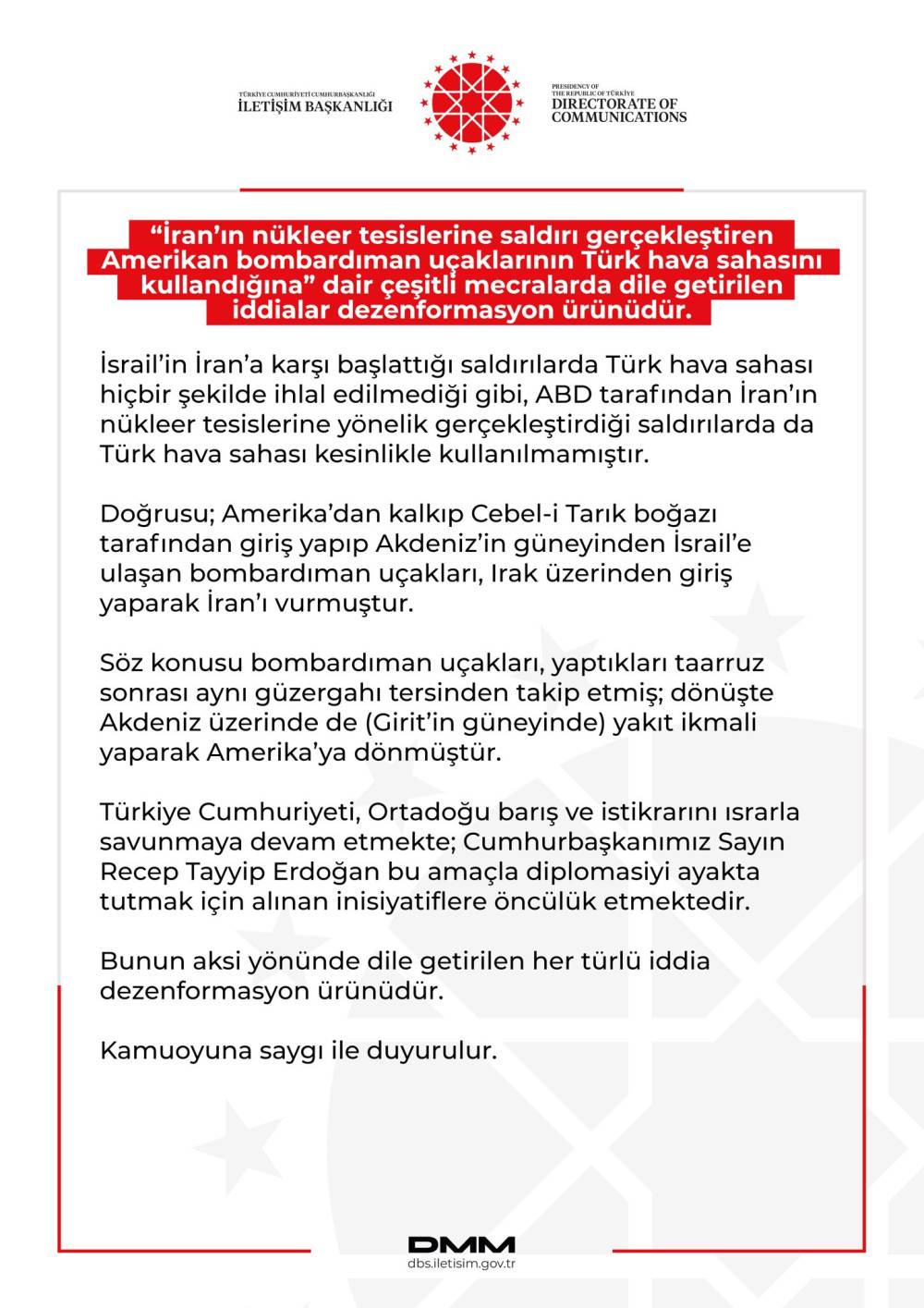 İletişim Başkanlığı, 'Amerikan uçakları Türk hava sahasını kullandı' iddiasını yalanladı
