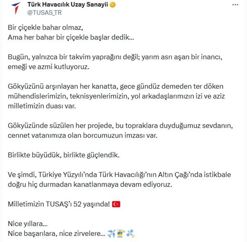 TUSAŞ 52 yaşında