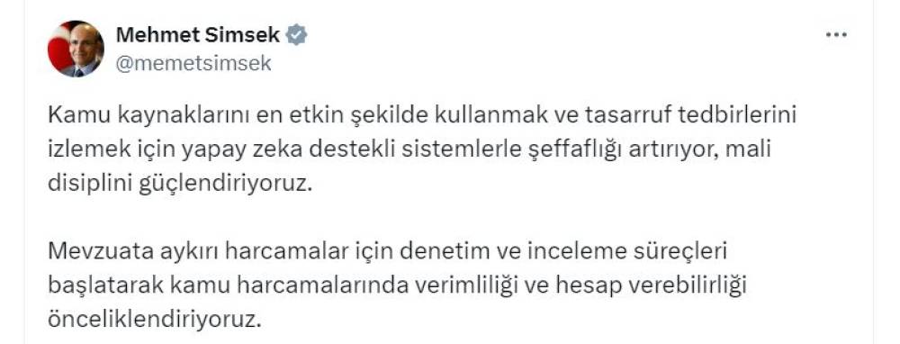 Bakan Şimşek: Kamu harcamalarında verimliliği ve hesap verebilirliği önceliklendiriyoruz
