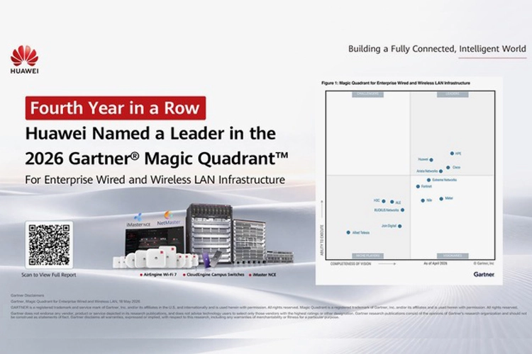 Huawei, 2026 Gartner&reg; Magic Quadrant&trade; Kurumsal Kablolu ve Kablosuz LAN Altyapısı Raporu'nda 4'&uuml;nc&uuml; kez &uuml;st &uuml;ste lider se&ccedil;ildi
