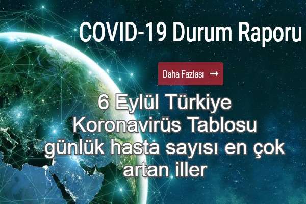 6 Eyl&uuml;l T&uuml;rkiye Koronavir&uuml;s Tablosu g&uuml;nl&uuml;k hasta sayısı en &ccedil;ok artan iller