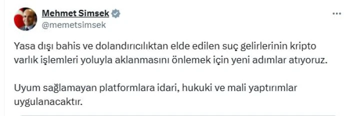 Bakan Şimşek: Suç gelirlerinin aklanmasını önlemek için yeni adımlar atıyoruz