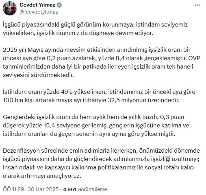 Cevdet Yılmaz: Sosyal refahı kalıcı olarak artırmayı amaçlıyoruz