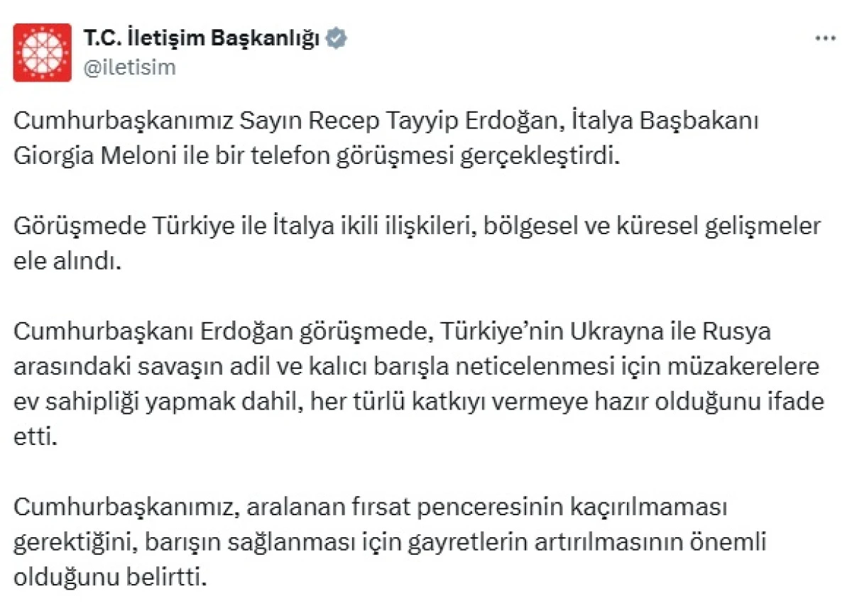 Cumhurbaşkanı Erdoğan, İtalya Başbakanı Meloni ile görüştü