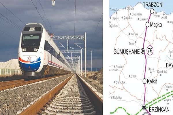 Kuzey - Güney koridorunun kilit hattı Erzincan - Gümüşhane- Trabzon demiryoludur