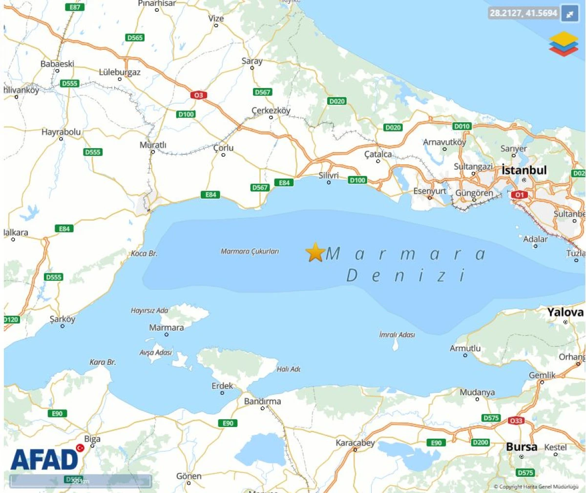 Marmara Denizi'nde 3,7 büyüklüğünde deprem