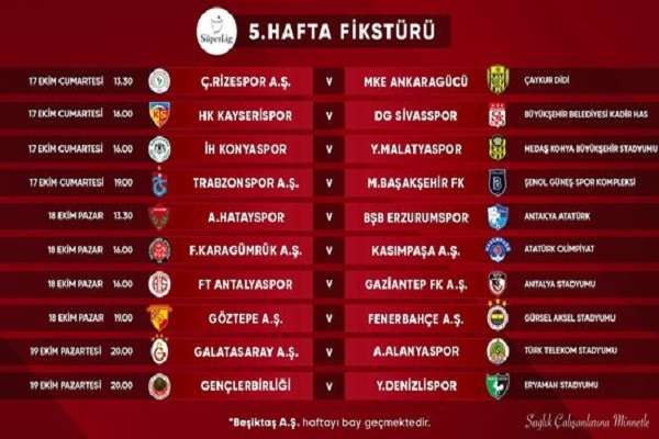 Süper Lig'de 5, 6, 7 ve 8. haftanın maç programı açıklandı