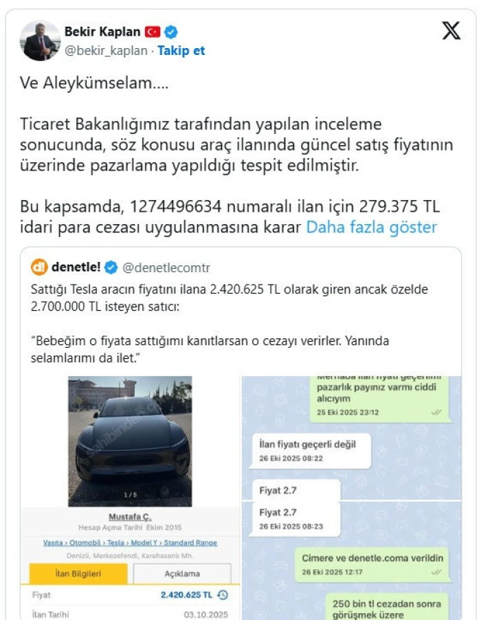 Bakanlığa ‘selamlarımı ilet’ dedi: 279 bin TL ceza aldı